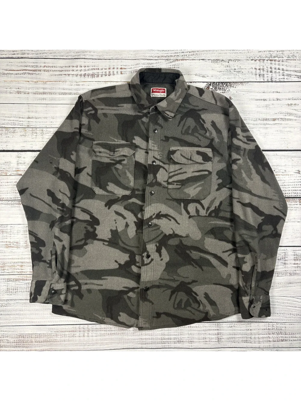 Wrangler Fleece Shirt Jacket Camo Polyester Gray Green Size Large